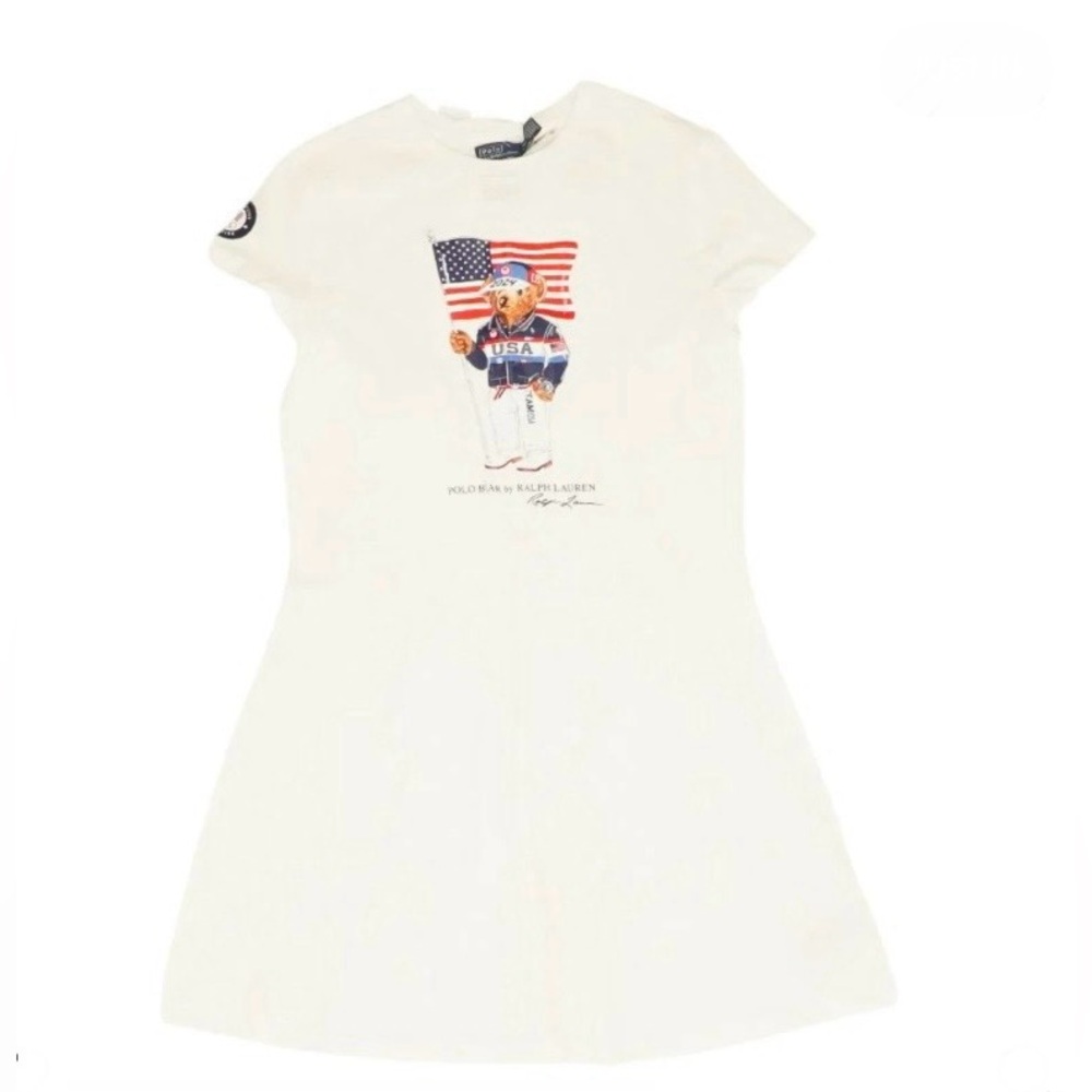 NWT Polo Ralph Lauren Team USA Polo Bear Cotton Jersey Dress Girls Size XL (16)